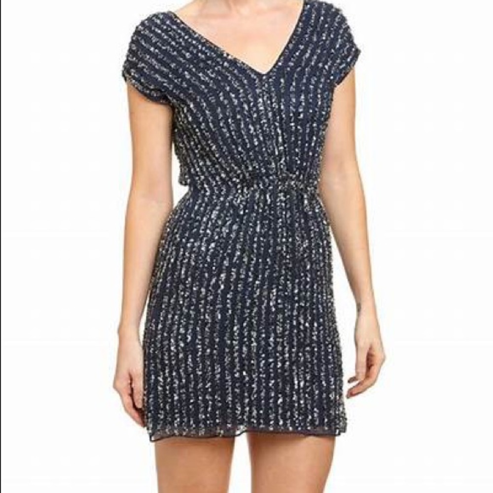 ABS Allen B Schwartz Sequined V Neck Mini Dress